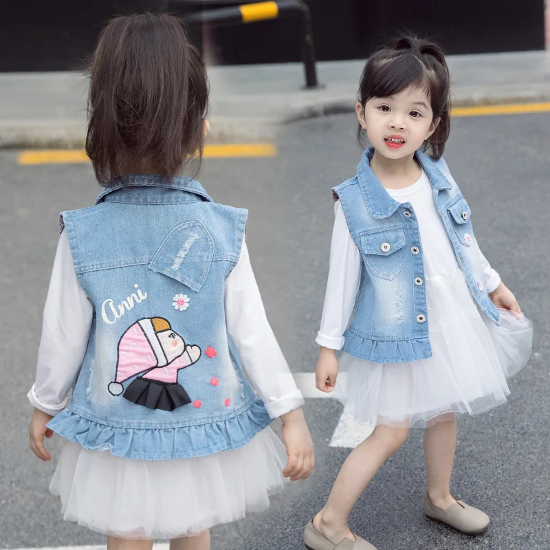 Детский джинсовый жилет без рукавов для маленьких девочек куртка RT044 осень-весна