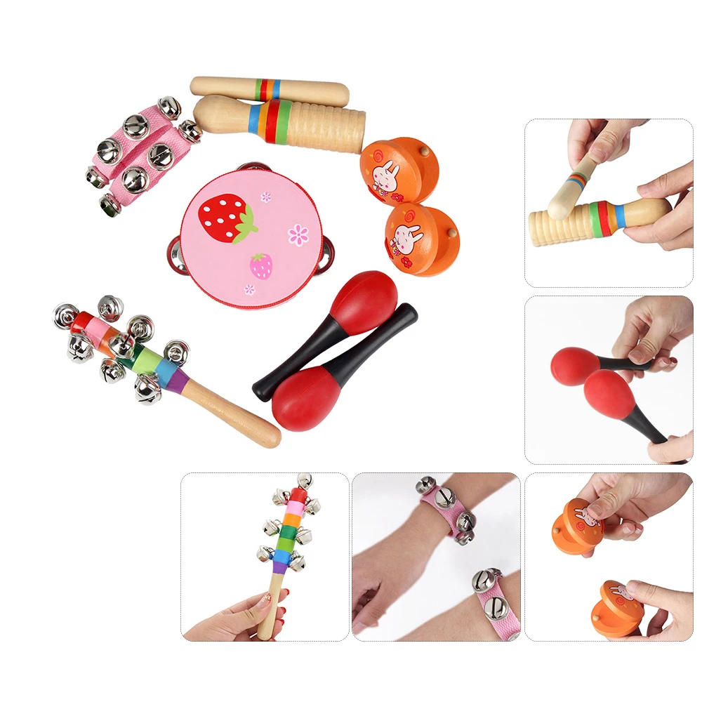 New 10pcs/set Musical Toys Orff Instruments Sets Band Rhythm Kit Including Tambourine Maracas Castanets Handbells for Kids | Спорт и