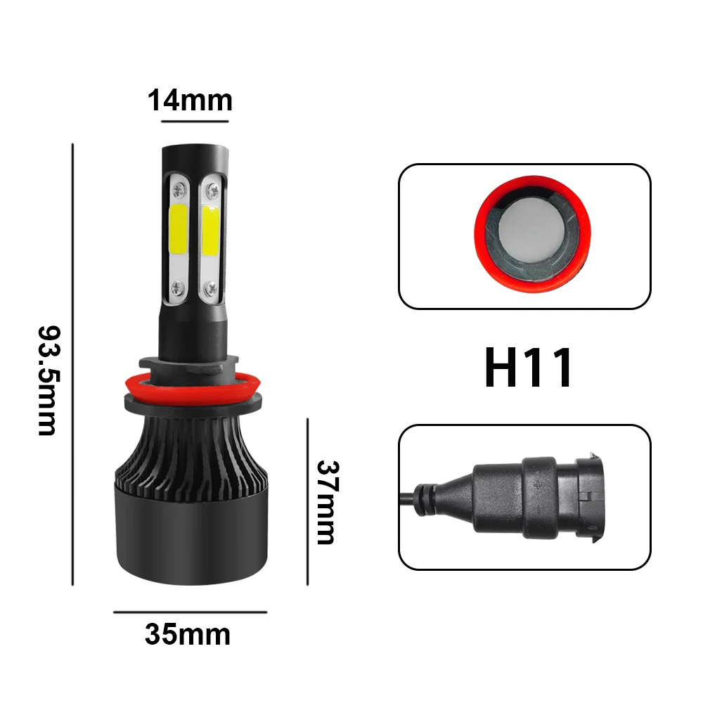 Jeuzn 4 сбоку световой H7 светодиодный фар автомобиля 100W 10000LM H4 Hi короче спереди и длиннее сзади) 6500K H11 5202 9012 9006 9004 H13 Turbo лампы для передних автомобильных противотуманных фар