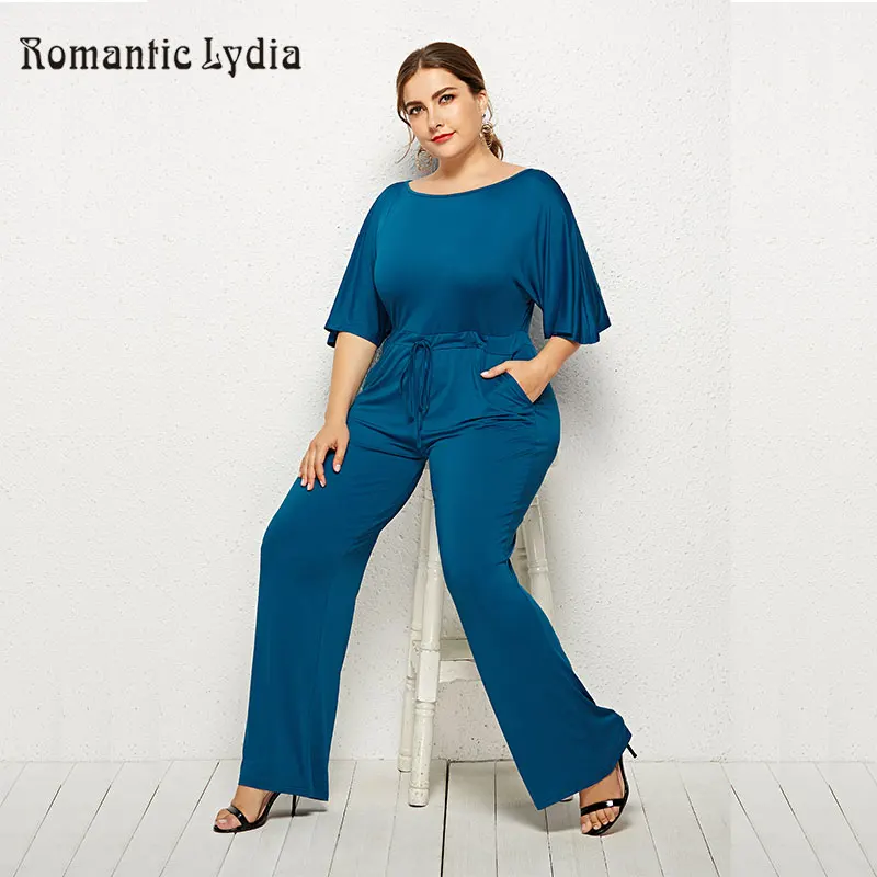 Plus Size Elegant Casual Jumpsuit Women 2018 Autumn Winter Ruffle Sleeve Long With Sashes | Женская одежда