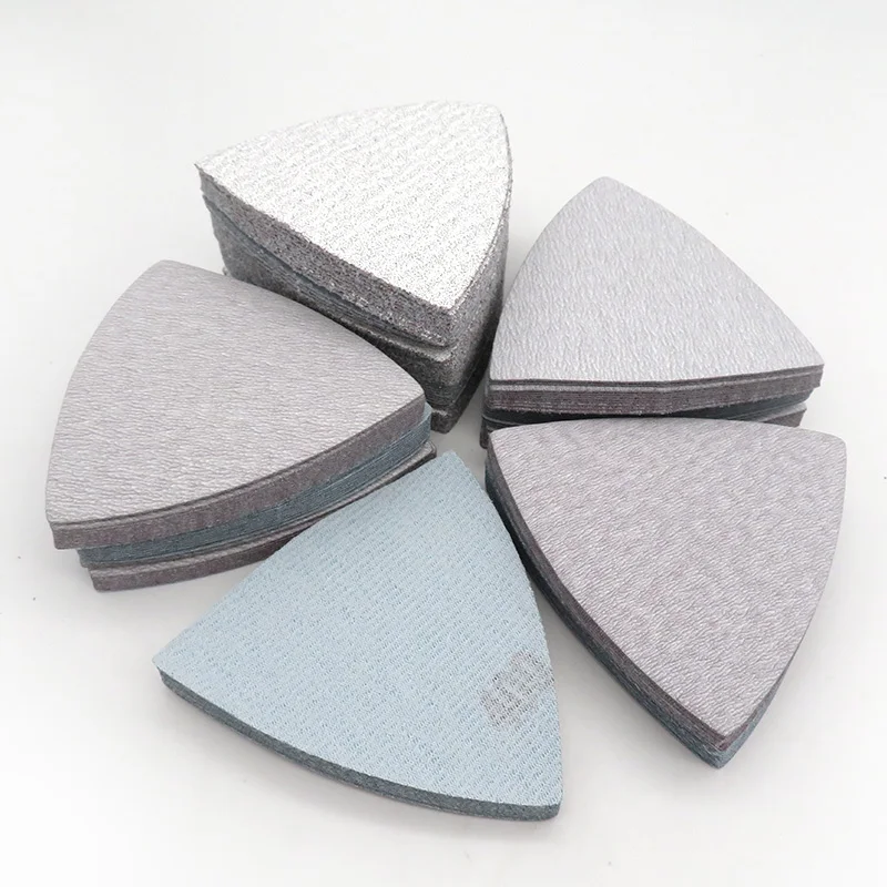 100PCS Hook and Loop Flocking Dry Sandpaper Sanding Discs Aluminum Oxide 90x90x90mm 60 to 1200 Grit for Polishing Grinding