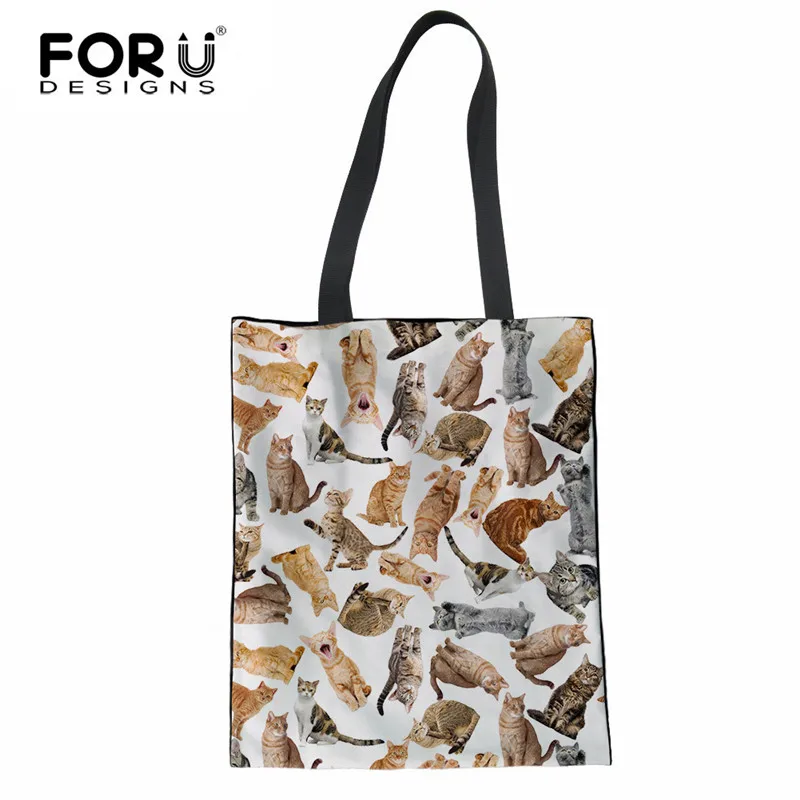 FORUDESIGNS экологический многоразовый парусиновые сумки для покупок милый кот головоломка принт Льняная сумка Сумка женская повседневная продуктовая сумка на плечо дорожная сумка - Цвет: CC3481Z22