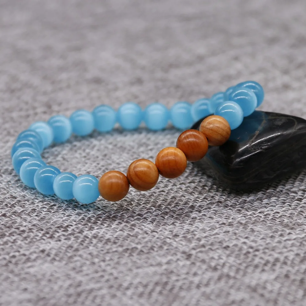 8 мм бусины из натурального дерева с Синим Опалом камень браслет для женщин йога