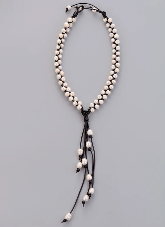 Ожерелье из жемчуга ожерелье пресноводного и кожи натурального женское