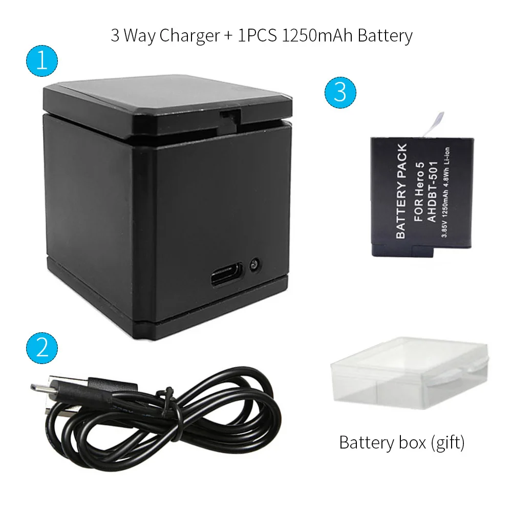 Charger x 1 battery TUYU для GoPro Hero 7 Black Hero 6 5 Cam 3-ходовое зарядное устройство и 3 комплект аккумуляторов для хранения зарядки с заменяемой батареей - Цвет: Charger x 1 battery