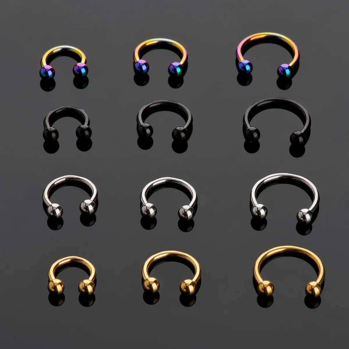 

New Sale 2 Pcs Stainless Steel Nostril Nose Ring Lip Rings Earrings Sircular Piercing Ball Horseshoe Hoop Ring Body Jewelry