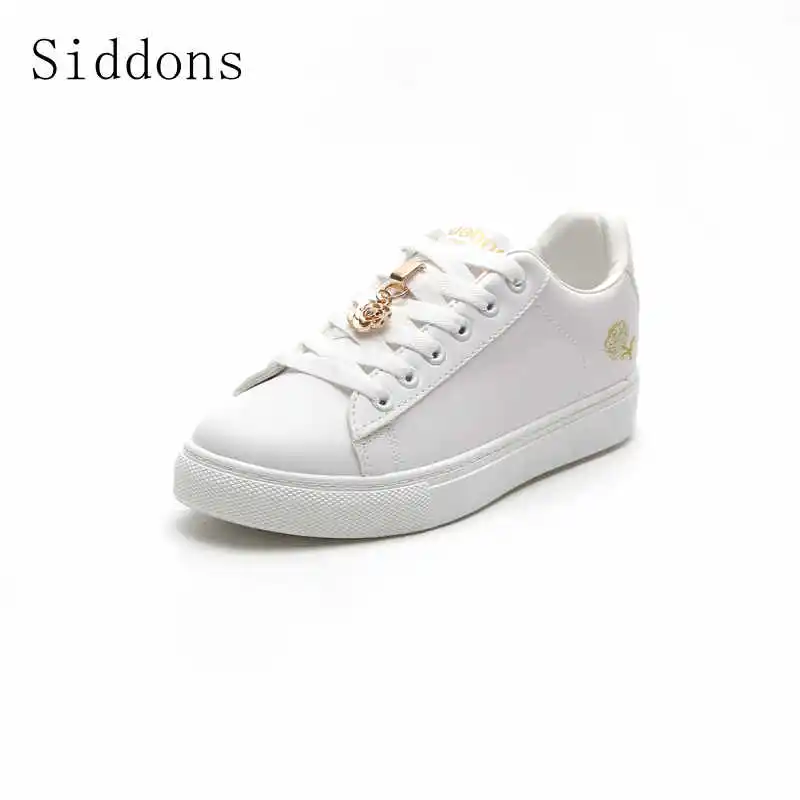 Siddons/2018 Осенняя Белая обувь с цветами и розой Повседневная Обувь На Шнуровке Для