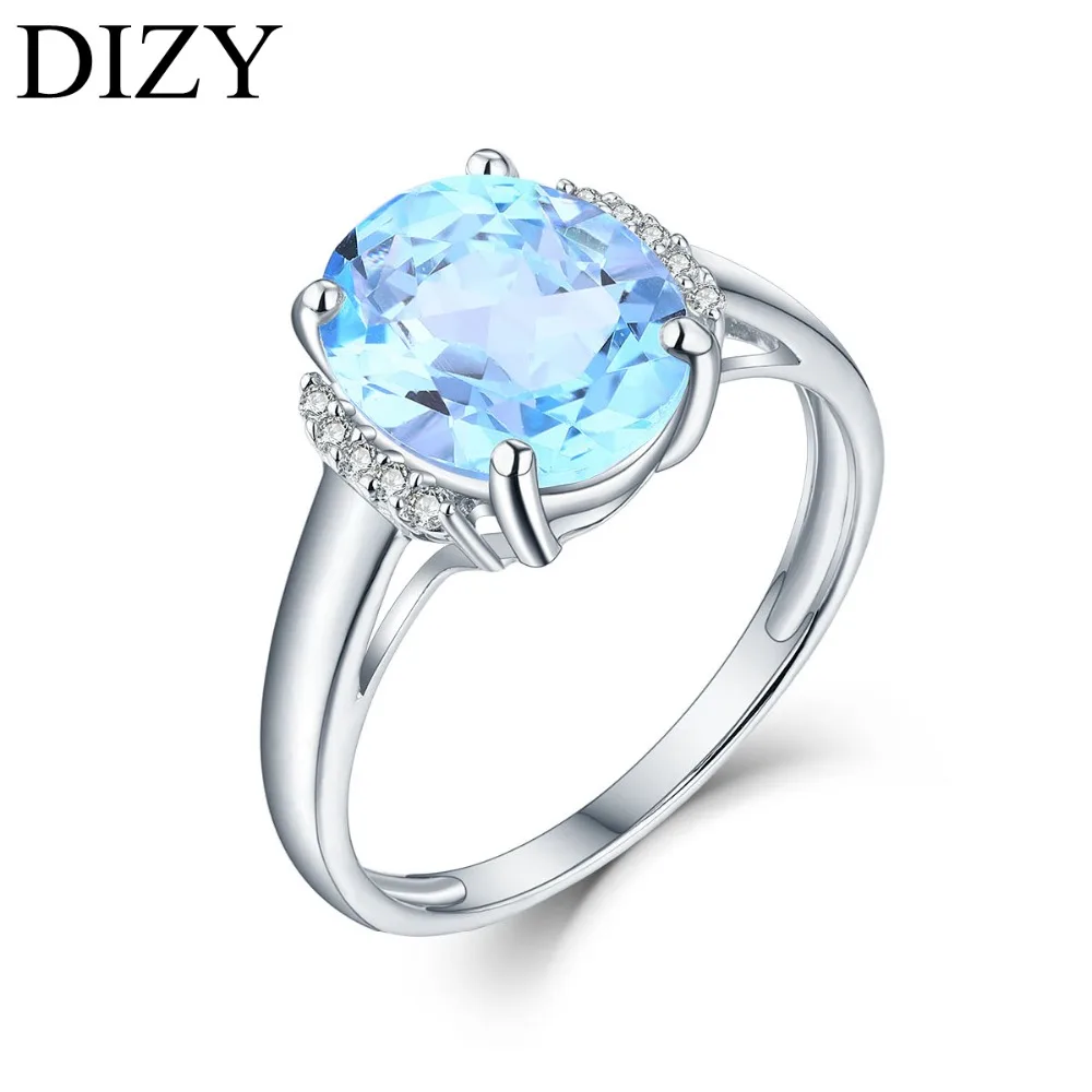 

DIZY Oval 4.3CT Natural Sky Blue Topaz Ring 925 Sterling Silver Gemstone Ring for Women Wedding Romantic Gift Engagement Jewelry