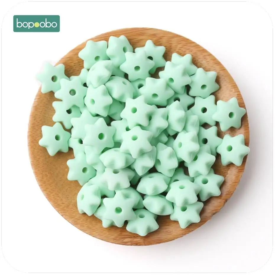 mint star Bopobo силиконовые бусины в форме звезды, 20 шт., 14 мм, пищевая форма, Прорезыватель для зубов, BPA бесплатно, экологичные бусины, браслет, сделай сам, ювелирное изделие, детский Прорезыватель - Цвет: mint star
