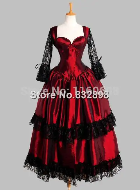 

Gothic Black and Red Corset Top Thai Silk Victorian Theater Dress