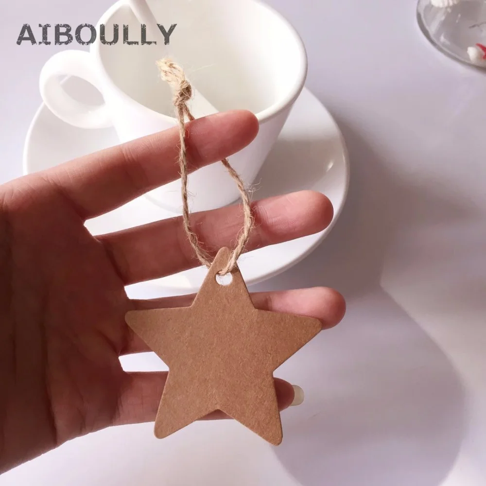 

100pcs Star Shape DIY Scrapbooking Paper Kraft Blank Hang Tag with Rope Wedding Birthday Christmas Postcards Gift Tag Label Card