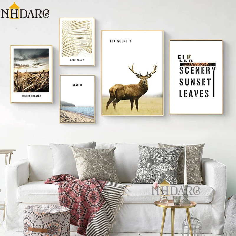 

NHDARC Canvas Printings Poster and Painting Nordic Scandinavian Animal Deer Scenery Home Decoration Wall Picture Room Art 00794