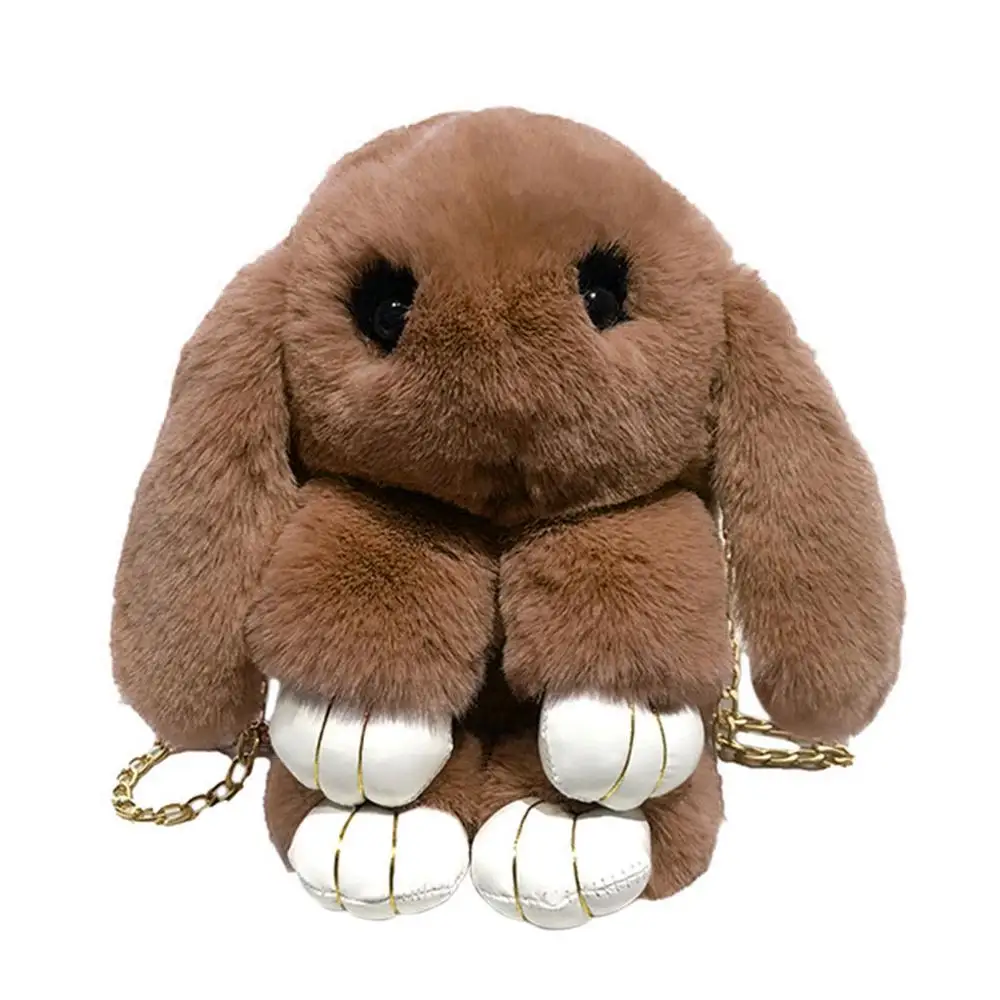LBN 17x9x27cm Soft Rabbit Artificial Fur Crossbody Lovely Handbag Shoulder Bag Storage Phone Satchel Purse - Цвет: LBN