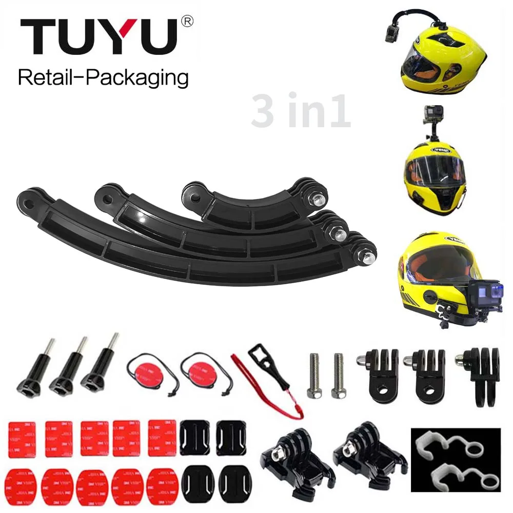 TUYU 3 way Adjustable Helmet Bracket Mount For Gopro Hero7 6 5 DJI OSMO SJCAM SJ8 EKEN H9 Camera Motorcycle Helmet Chin Bracket