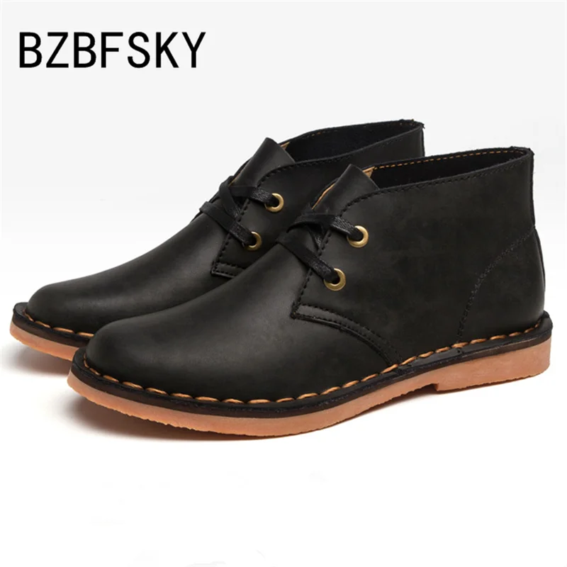 BZBFSKY New Hot Classic Leather Tooling Boots Crazy Horse Men Fashion Desert Boot Popular High Top Shoes Autumn Winter Flats