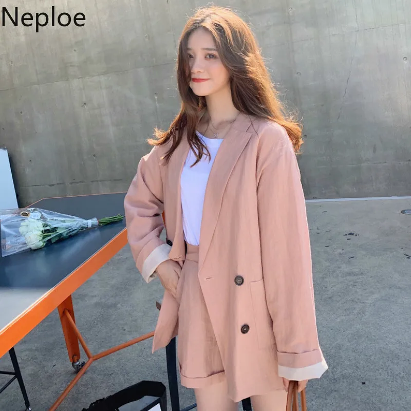 Neploe Женский комплект 2 шт. летний корейский двубортный блейзер с длинными