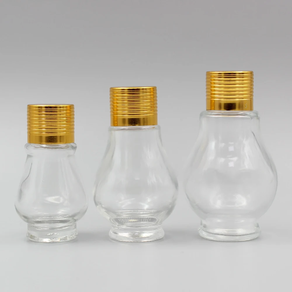 Single Gourd Shape Clear Vial Glass 10ml Empty Bottle with Gold/Silver Screw Cap