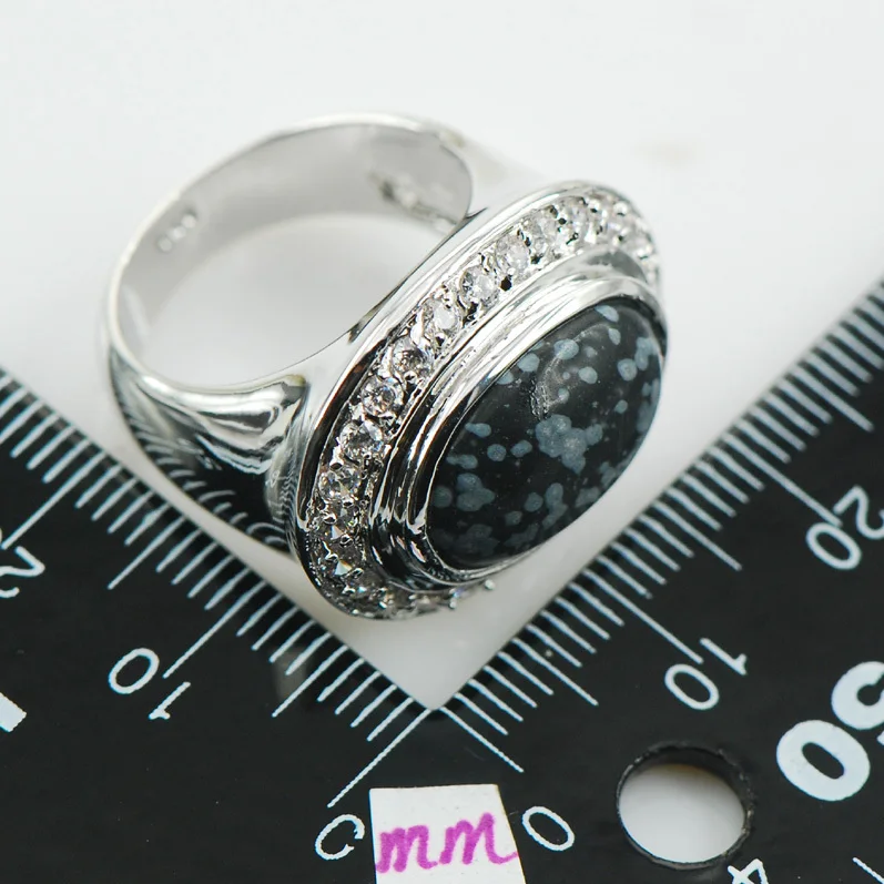 Снежинка обсидиановое искусственное Серебряное кольцо Размер 6 7 8 9 10 F982|ring simple|ring