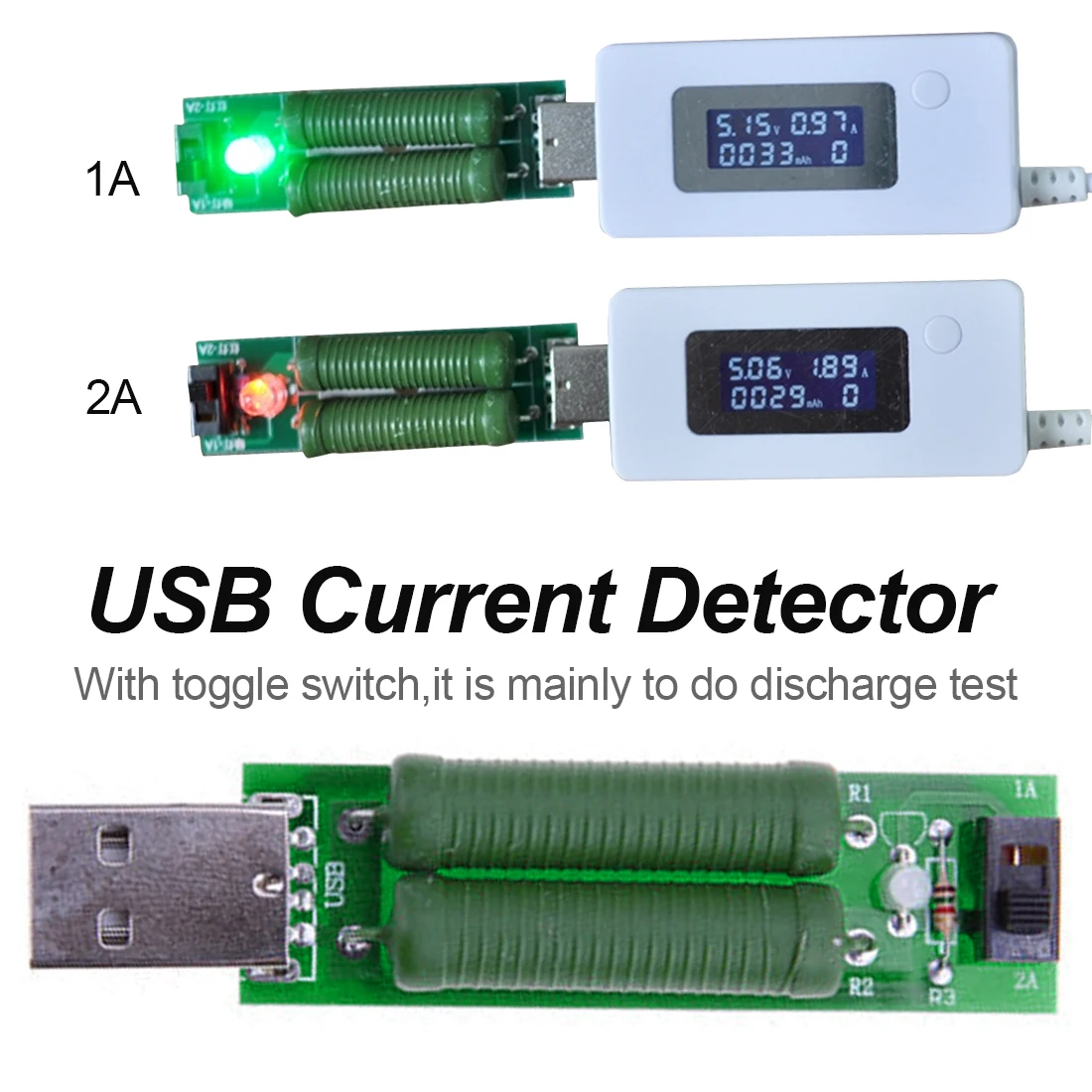 USB мини резистор dc электронная нагрузка с переключателем Регулируемый 5V1A/2A