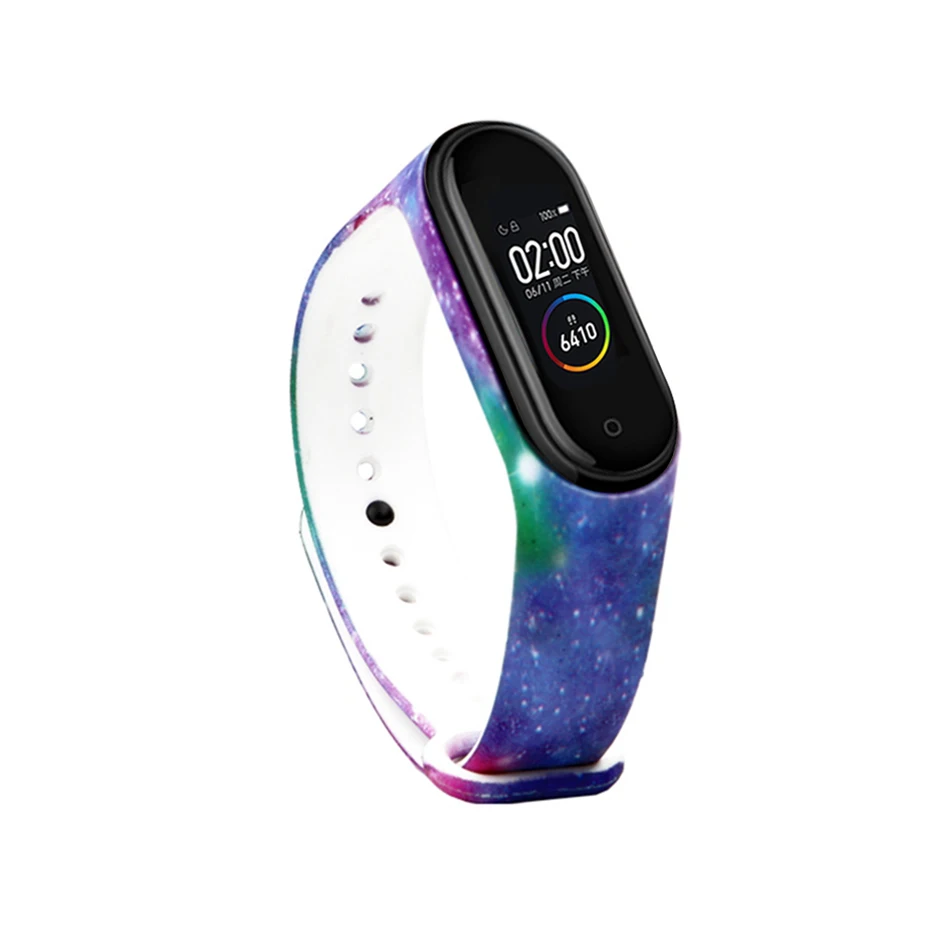 Для mi band 3 4 ремешок с принтом силиконовый ремешок на запястье для xiaomi mi band 3 Replacemet Камуфляжный браслет для mi band 3 браслет - Цвет: Colorful Starry Sky