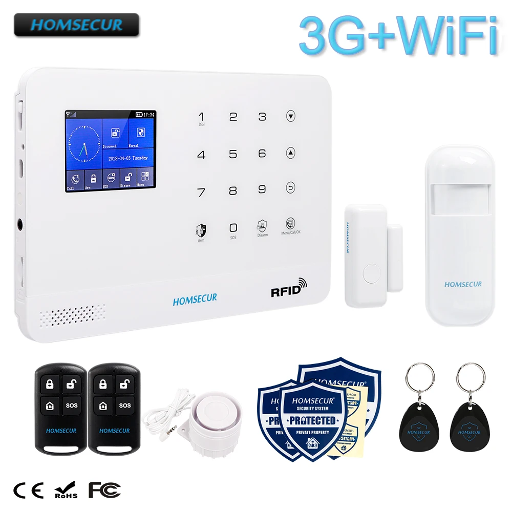 HOMSECUR Беспроводной ЖК дисплей 3g/WCDMA RFID SMS Автодозвон Система Сигнализации домашней