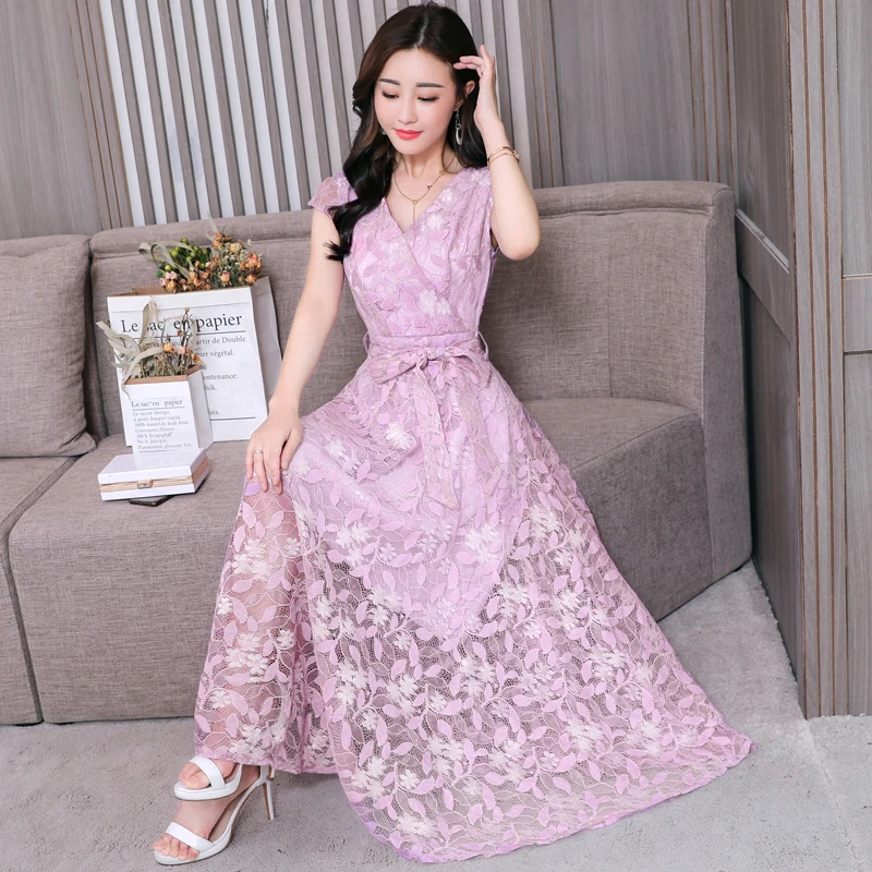 10 Colors Plus Size Summer Vintage Hollow Out Sexy Lace Maxi Dress 2018 Elegant Woman Club Midi Dresses Sun Party Black Vestidos | Женская