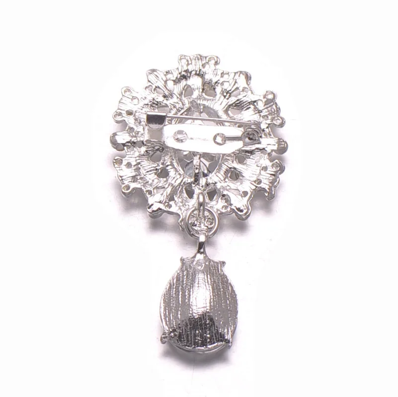 M0843) 50 шт./лот, 29 мм x 57 мм стразы из металла, с букетом, брошь, с pin-код на спине, с серебристым покрытием