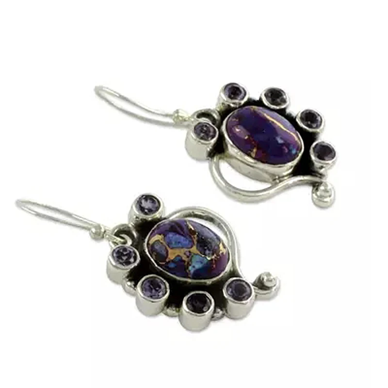 

Retro Ethnic Purple Stone Earrings Vintage Jewelry Women Dangle Earrings Oorbellen Lady Accessories Brincos Bijoux L4M051