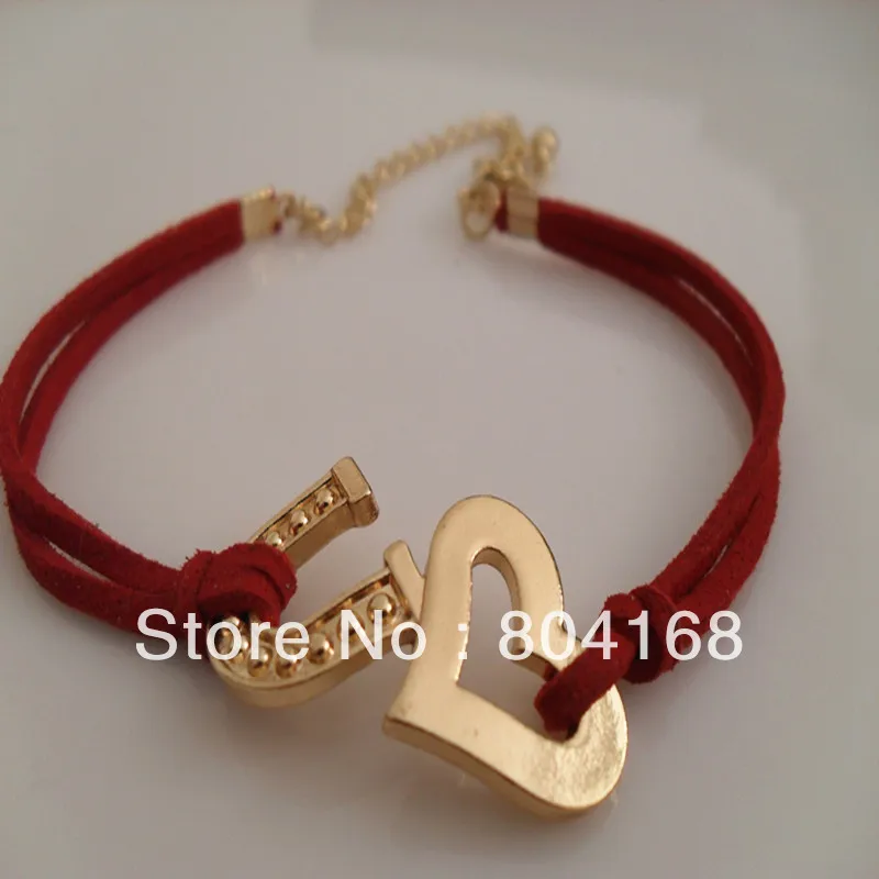 Lovely Heart and Horseshoe Bracelet Love Leather 6 Colores Free Shipping | Украшения и аксессуары