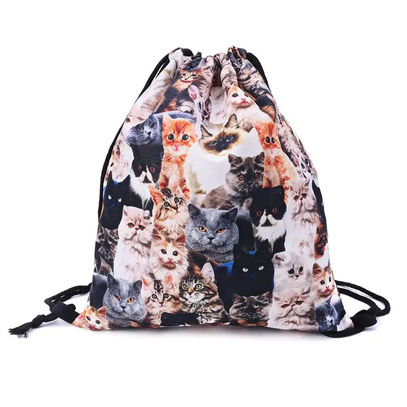 3D Print Drawstring Backpack Cute Cats Cinch Sack Rucksack Shoulder Bags Gym Bag