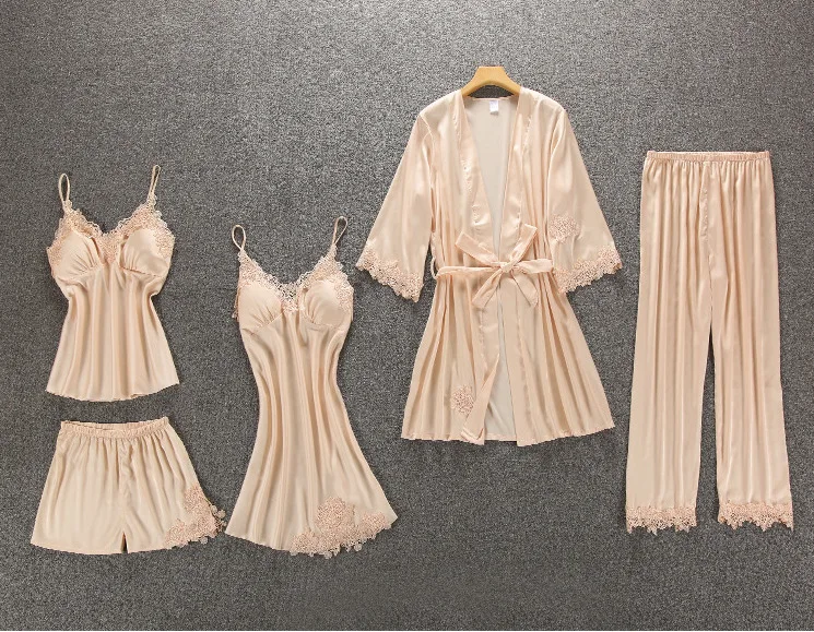 Серый женский комплект из 4 предметов: топ на бретелях и штаны женские пижамы