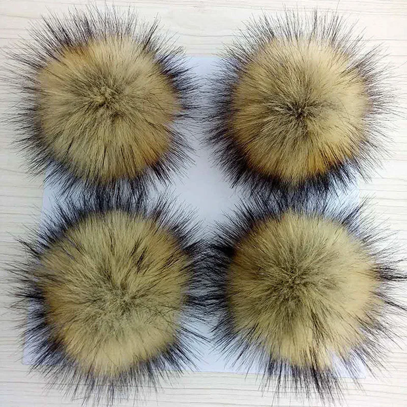 

10 12 15cm False Raccoon Hairball Pom Pom DIY Artificial Ball Factory Wholesale Knitting Hats Accessories PomPom With Buckle