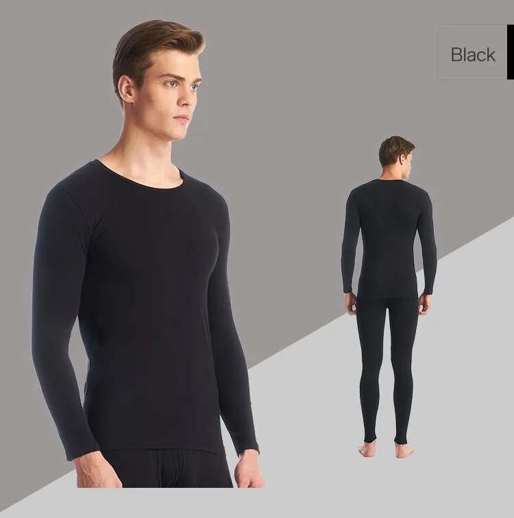 THREEGUN Lycra Cotton Long Johns Мужская круглая шея Термическое нижнее белье Дышащая зимняя одежда Мужские бесшовные теплые доны Плюс Размер
