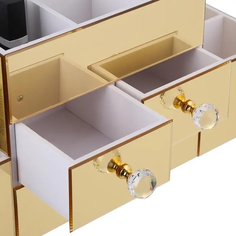 Золотой зеркальный Косметический Настольный органайзер для макияжа коробка