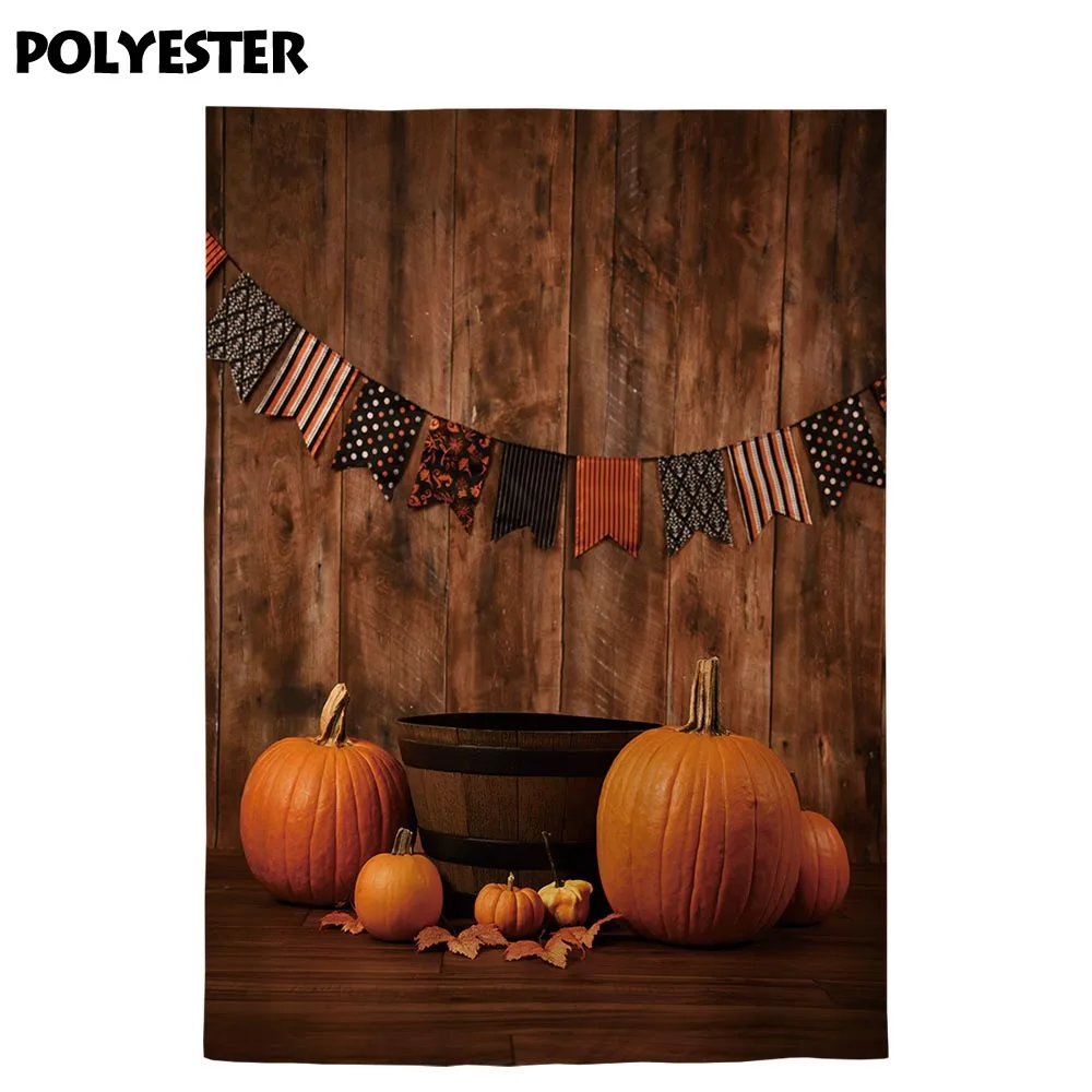 Funnytree backdrop for photo studio Halloween vintage wood wall pumpkin tub flag baby shower photography background photocall |