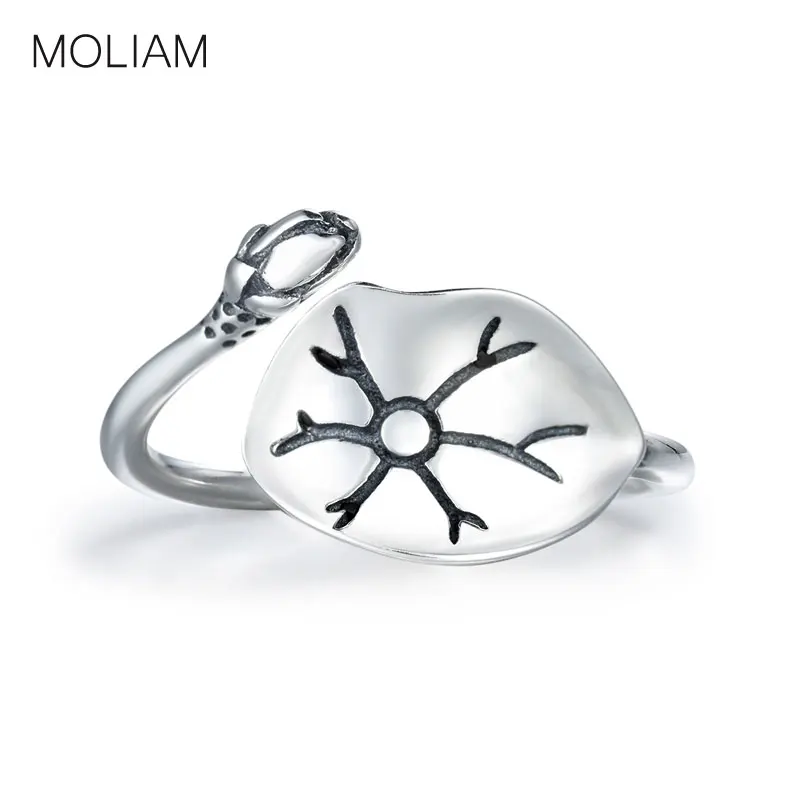 MOLIAM Настоящее серебро 925 пробы открытые кольца для женщин винтажные цветок