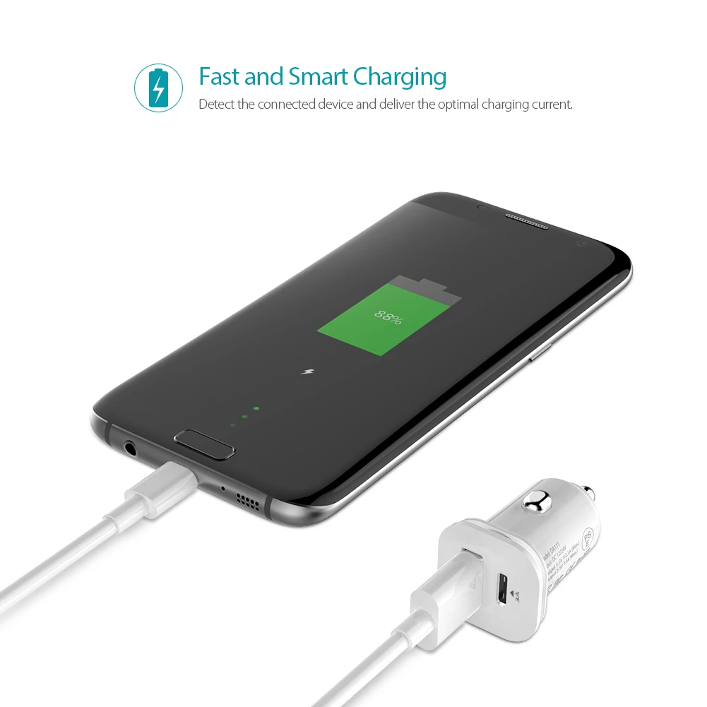 Компактное двойное зарядное устройство с портом USB Type C и стандартным A для