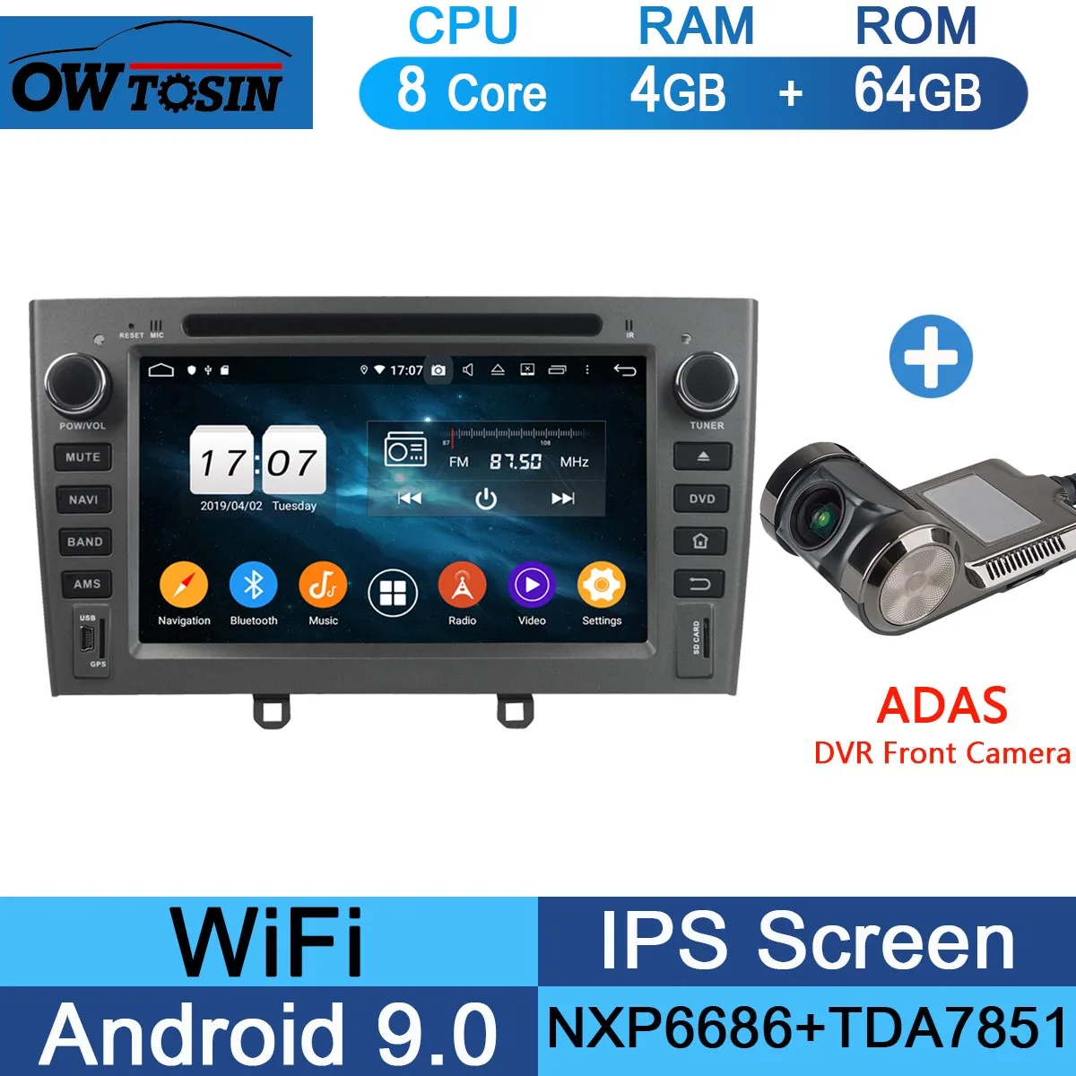 64G Adas Camera " ips Octa 8 Core 4G 64G Android9.0 автомобильный dvd-плеер для peugeot 408 308 308SW 2007-2011 DSP радио gps Parrot BT Adas мультимедиа - Цвет: 64G Adas Camera