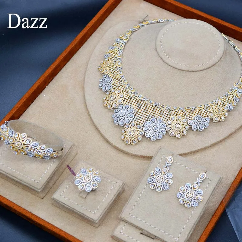 Женский свадебный комплект ювелирных изделий Dazz золотистые Свадебные украшения
