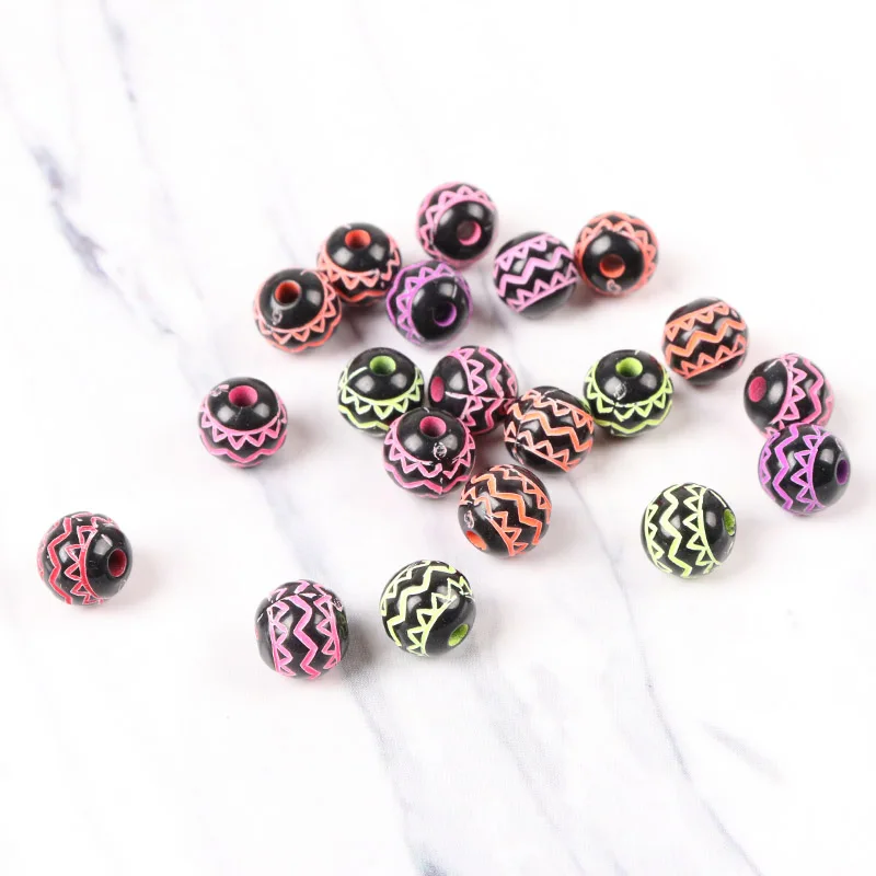 

New Black Fluorescence Stripe Wave Acrylic Spacer Beads For Bracelet Necklace Jewelry Making DIY 8mm 100pcs/lot