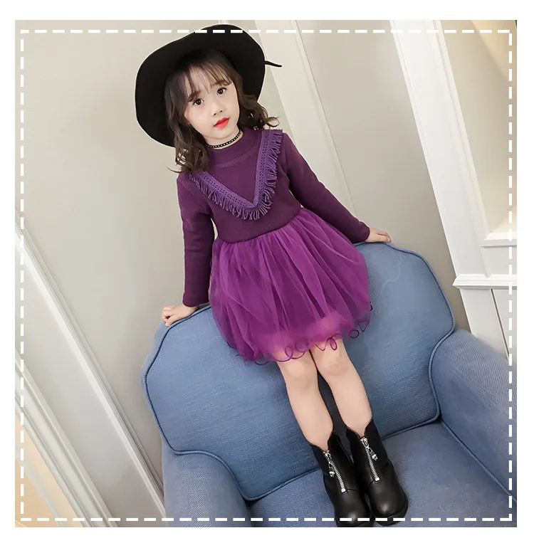 

2017 Kids Girls Sweet Fashion Winter Dress Tassel Mesh TUTU Princess Dresses Thick Warm Children Vestido Clothes