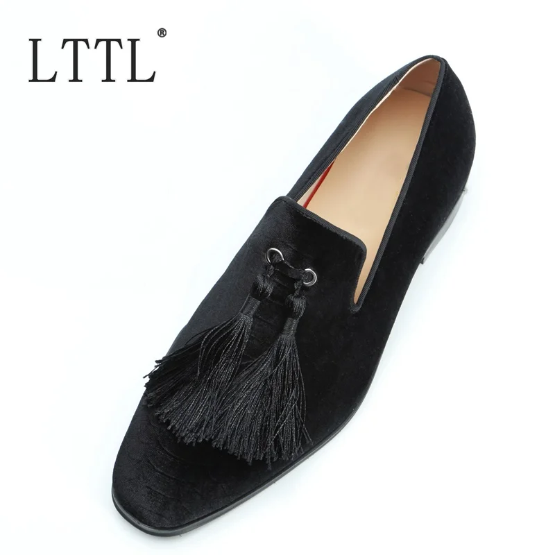 LTTL New Arrival Flock Fabric Slip On Men Dress Shoes Handmade Tassel Loafers Fashion Casual Flats Plus Size Smoking | Обувь