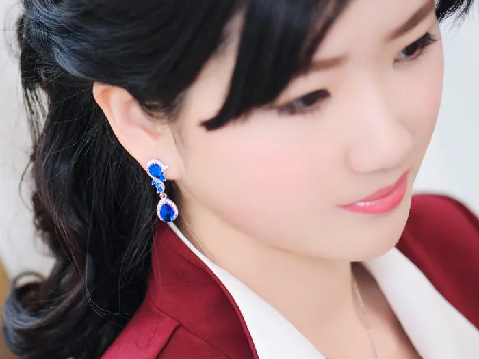 

Women's wedding Crystal Earrings long earrings Korean female temperament fashion earring bride wedding stone gems Re jewelry red