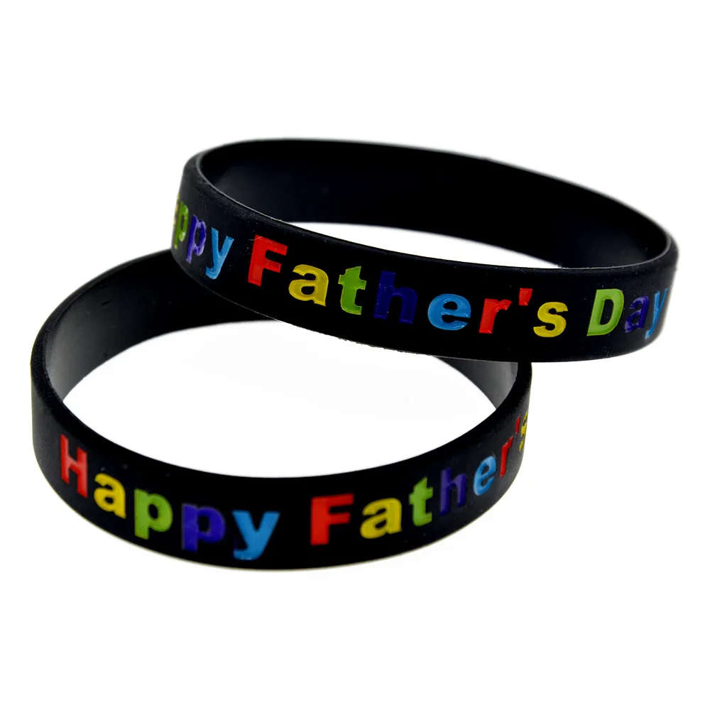 

OBH 50PCS Happy Father Day Silicone Rubber Wristband Multicolour Logo Adult Size