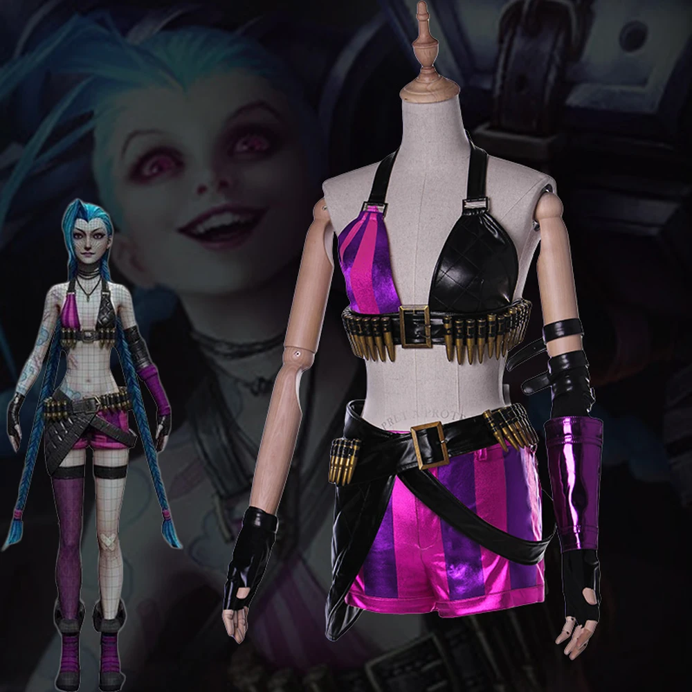 Игра LOL костюм Джинкс костюмированный наряд для взрослых Для женщин платье