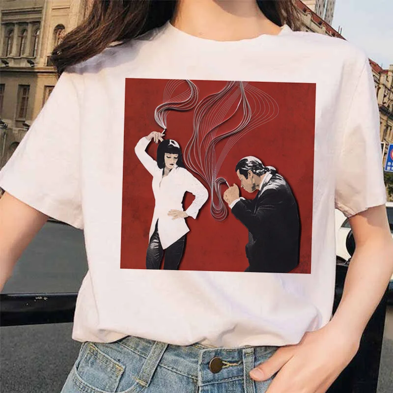 Pulp fiction Эстетическая Миа 90s Ulzzang Harajuku Movie футболка уличная Женская футболка Женские футболки женские футболки забавные
