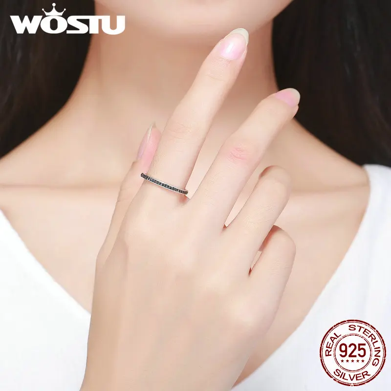 WOSTU подлинные 925 пробы серебряные кольца для пальцев с черным CZ для женщин модные украшения Прекрасный подарок DXR114
