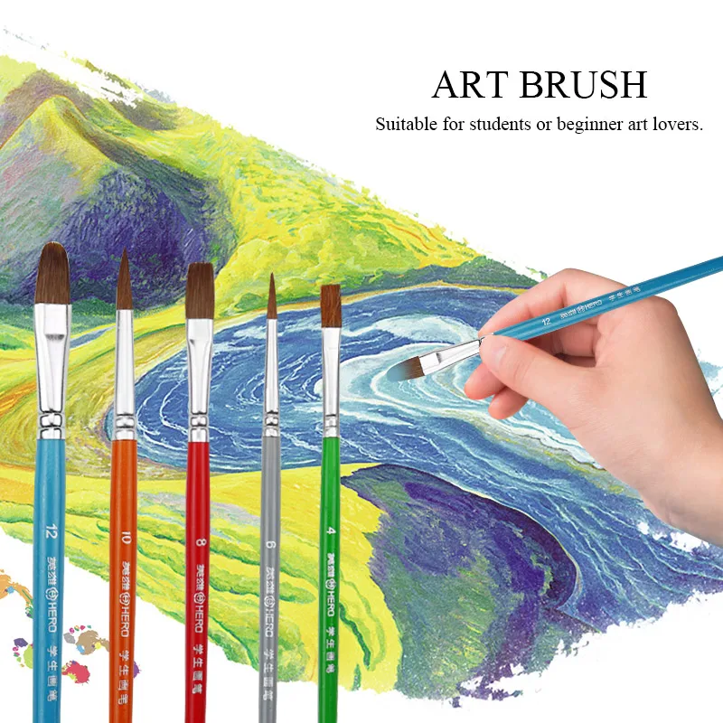 5Pcs/Set Student Paint Brushes Set Nylon Hair Watercolor Gouache Acrylic Oil Painting Brush Drawing Water Brush Pen Art Supplies