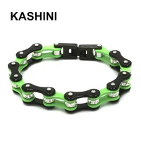 ladies charm diamond bracelets bangles green motorcycle biker bicycle chain link bracelets for women stainless steel jewelry