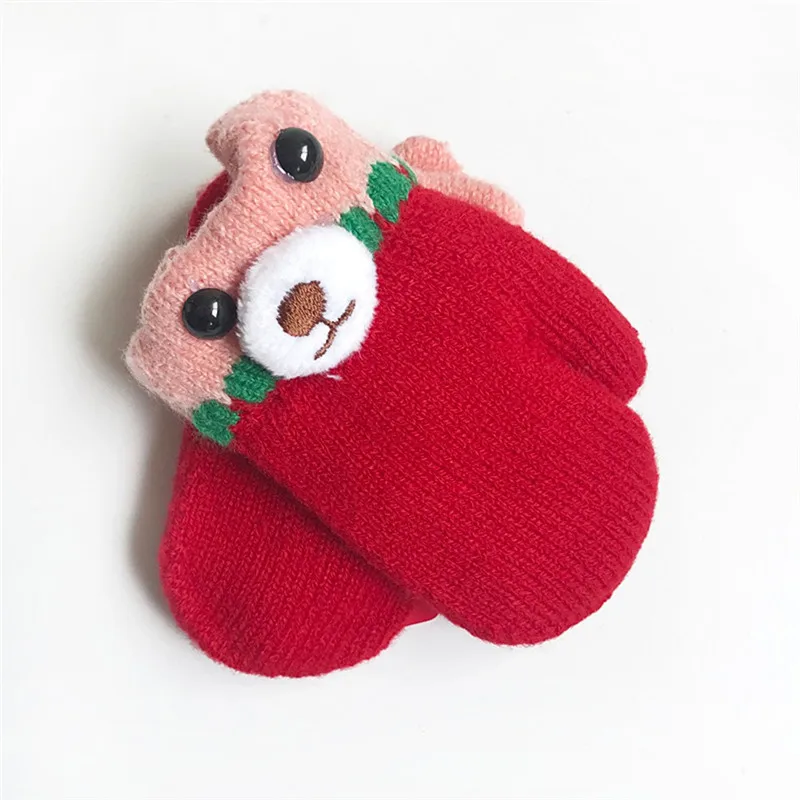 Red TELOTUNY, модные детские зимние теплые варежки с рисунком медведя из мультфильма для мальчиков и девочек IU20 - Цвет: Red